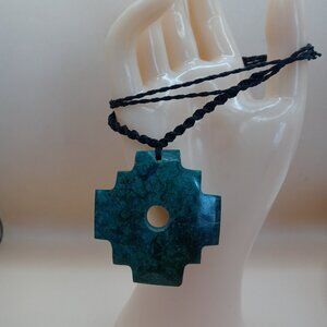 Unisex Chakana Inca Macramé Turquoise Stone Spiritual Connection Necklace